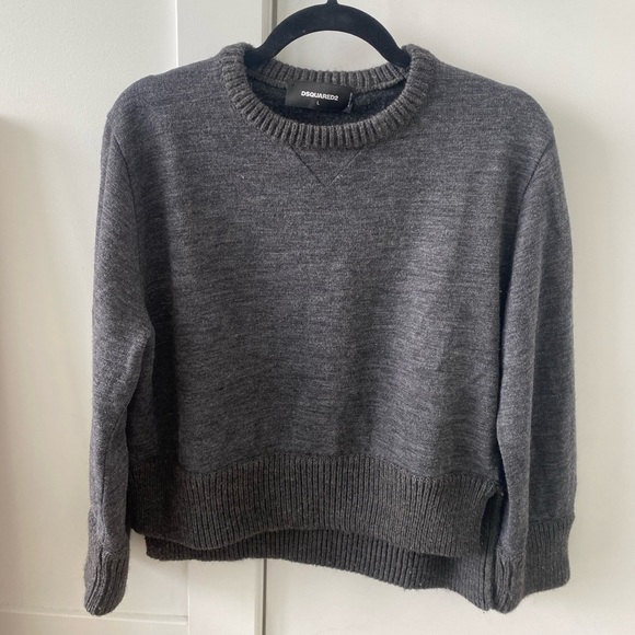 DSQUARED2 wool, cropped, high-low pullover sweater, grey, size L - Picture 3 of 6